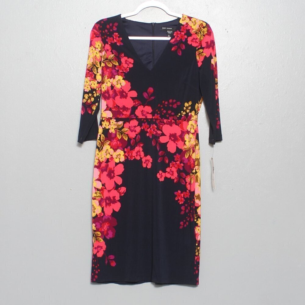 Maggy London NWT navy floral 3/4 sleeve sheath dress